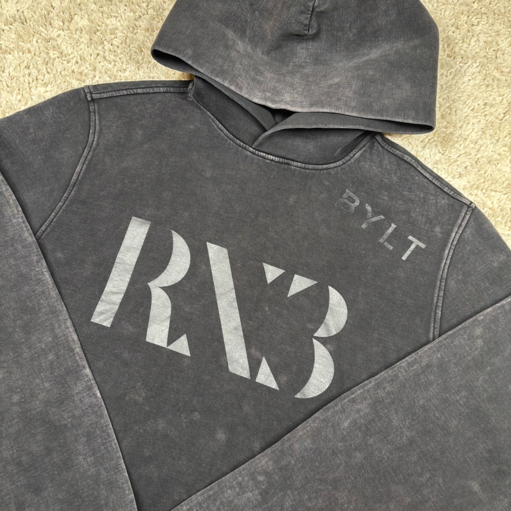 BYLT RX3 Hoodie Mens Large Black Acid Wash Graphic Pullover MTPS0911-001-L